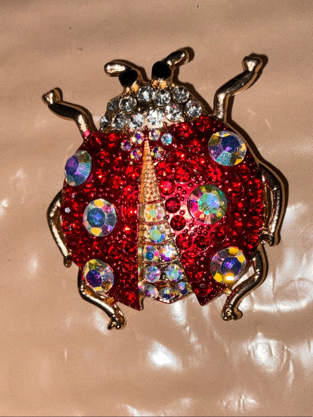GORGEOUS Rhinestone Ladybug Brooch - Red Sparkle